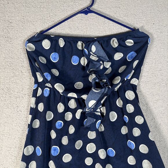 Banana Republic Mini Tube Dress Womens 0 Navy Polka Dot Y2K Ruffle Empire Waist - Picture 2 of 10